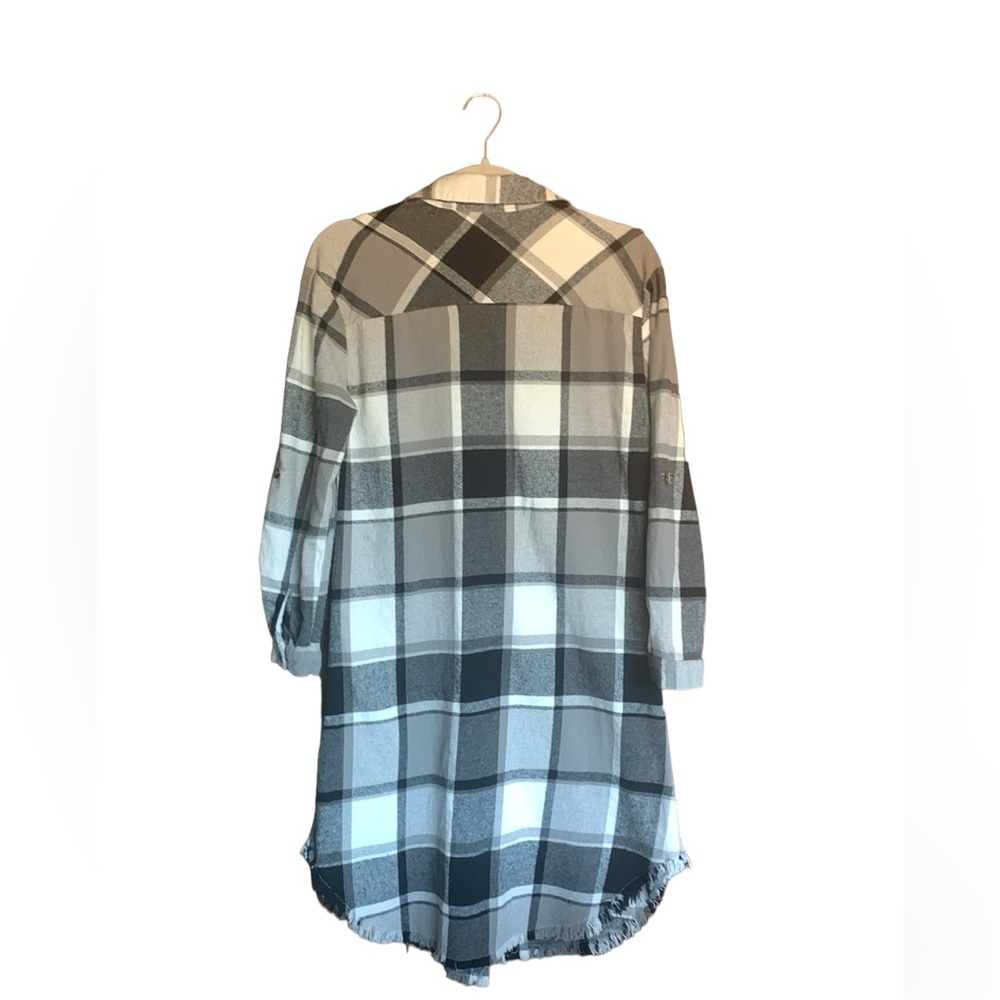 Plaid flannel dress with fringe frayed bottom black gray white size XS hayride - Picture 3 of 9